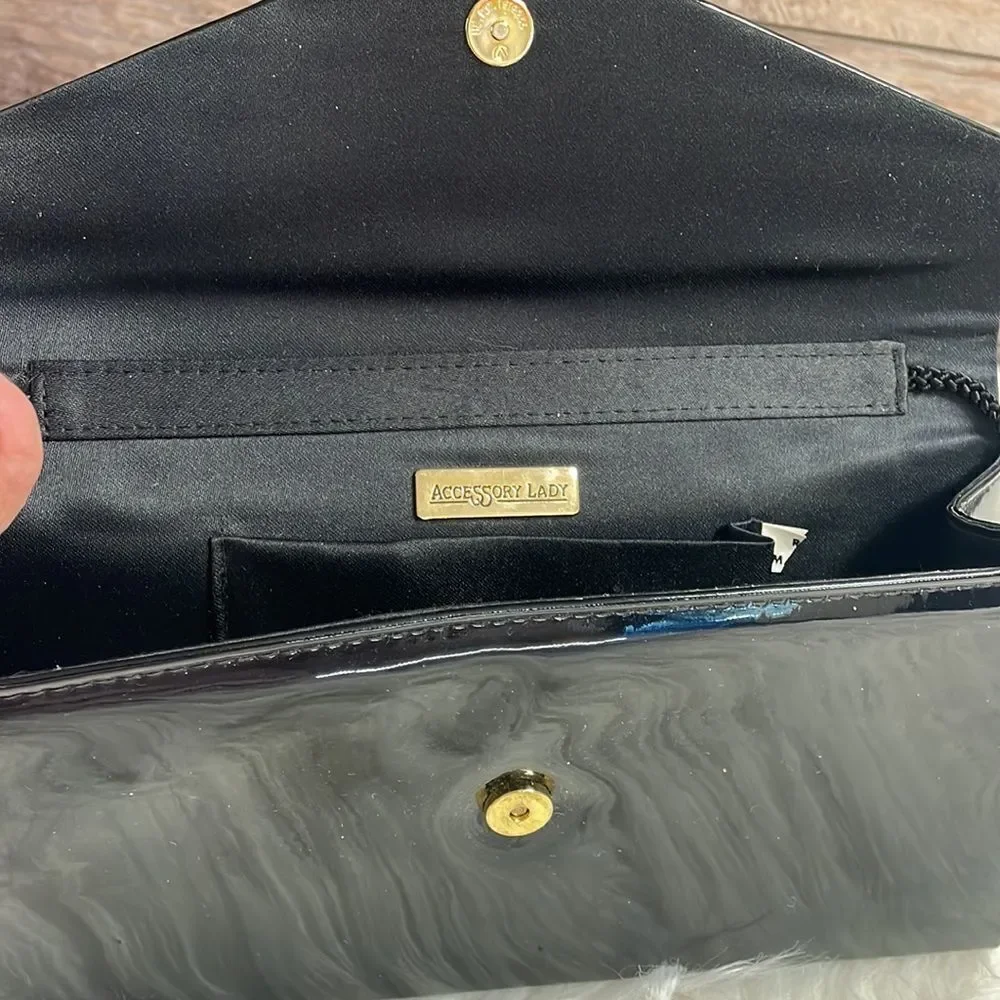 Vintage Black Patent Leather Like Shoulder Bag